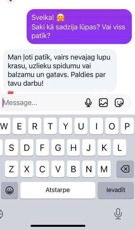 Permanentais grims lūpām — klientes atsauksme Nr. 10