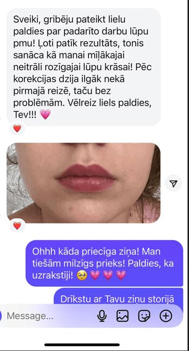 Permanentais grims lūpām — klientes atsauksme Nr. 2