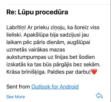 Permanentais grims lūpām — klientes atsauksme Nr. 7