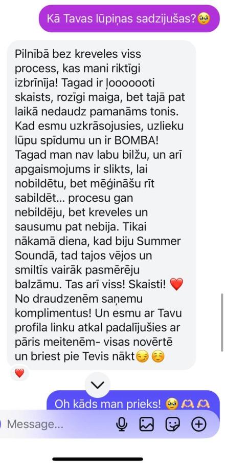 Permanentais grims lūpām — klientes atsauksme Nr. 9