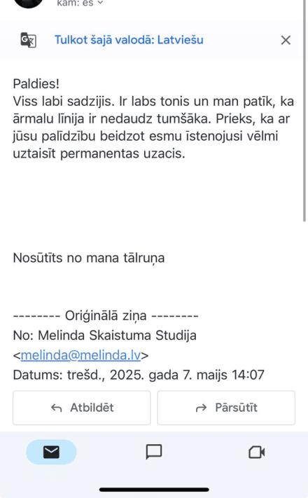 Permanentais grims uzacīm — klientes atsauksme Nr. 1
