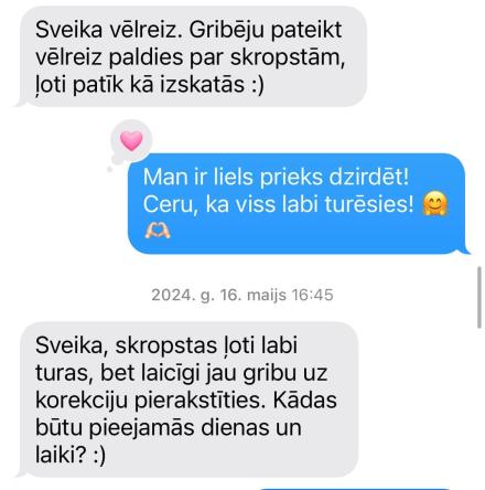 Skropstu laminēšana — klientes atsauksme Nr. 11