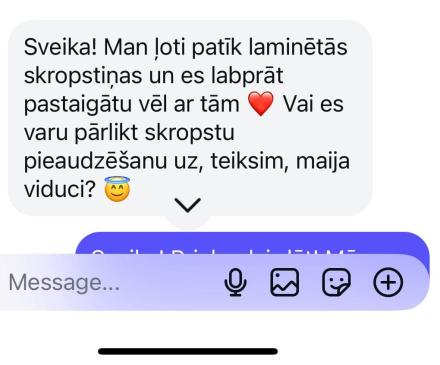 Skropstu laminēšana — klientes atsauksme Nr. 4