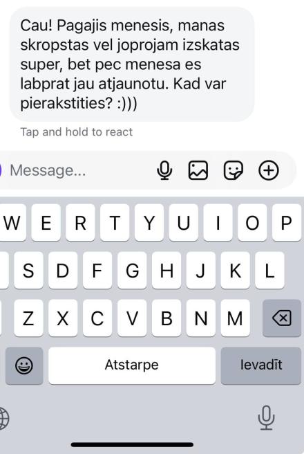 Skropstu laminēšana — klientes atsauksme Nr. 9
